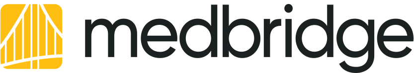 Medbridge logo with black text and a yellow and white abstract design on the left.